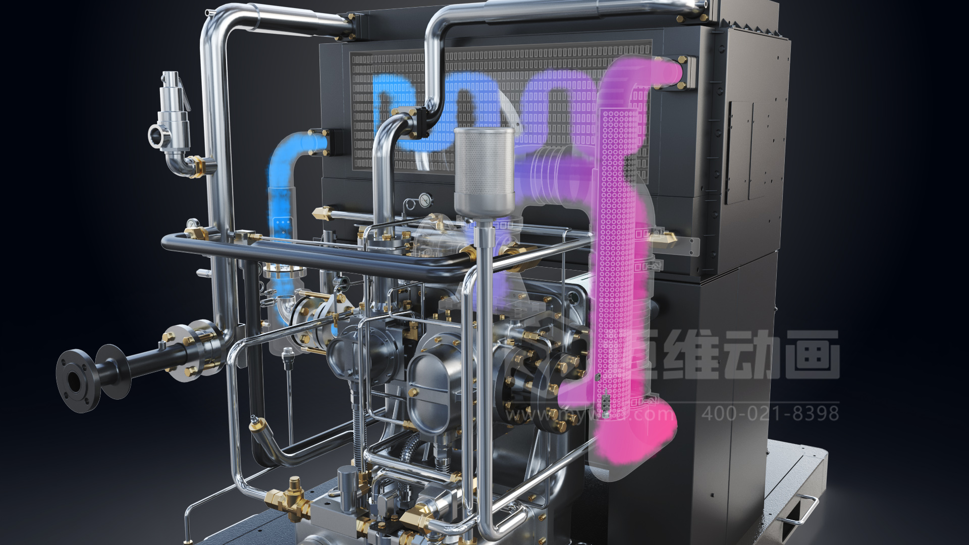 無(wú)油螺桿空壓機三維動(dòng)畫(huà)展示(圖4) 無(wú)油螺桿空壓機三維動(dòng)畫(huà)展示(圖4)