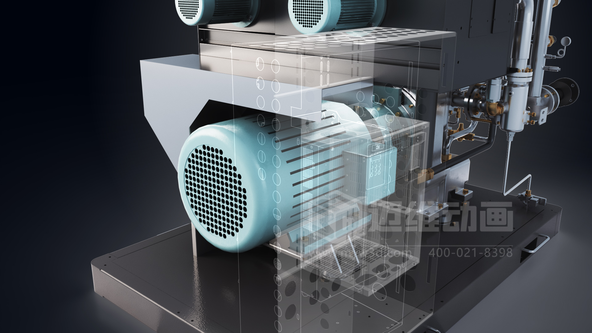 無(wú)油螺桿空壓機三維動(dòng)畫(huà)展示(圖3) 無(wú)油螺桿空壓機三維動(dòng)畫(huà)展示(圖3)