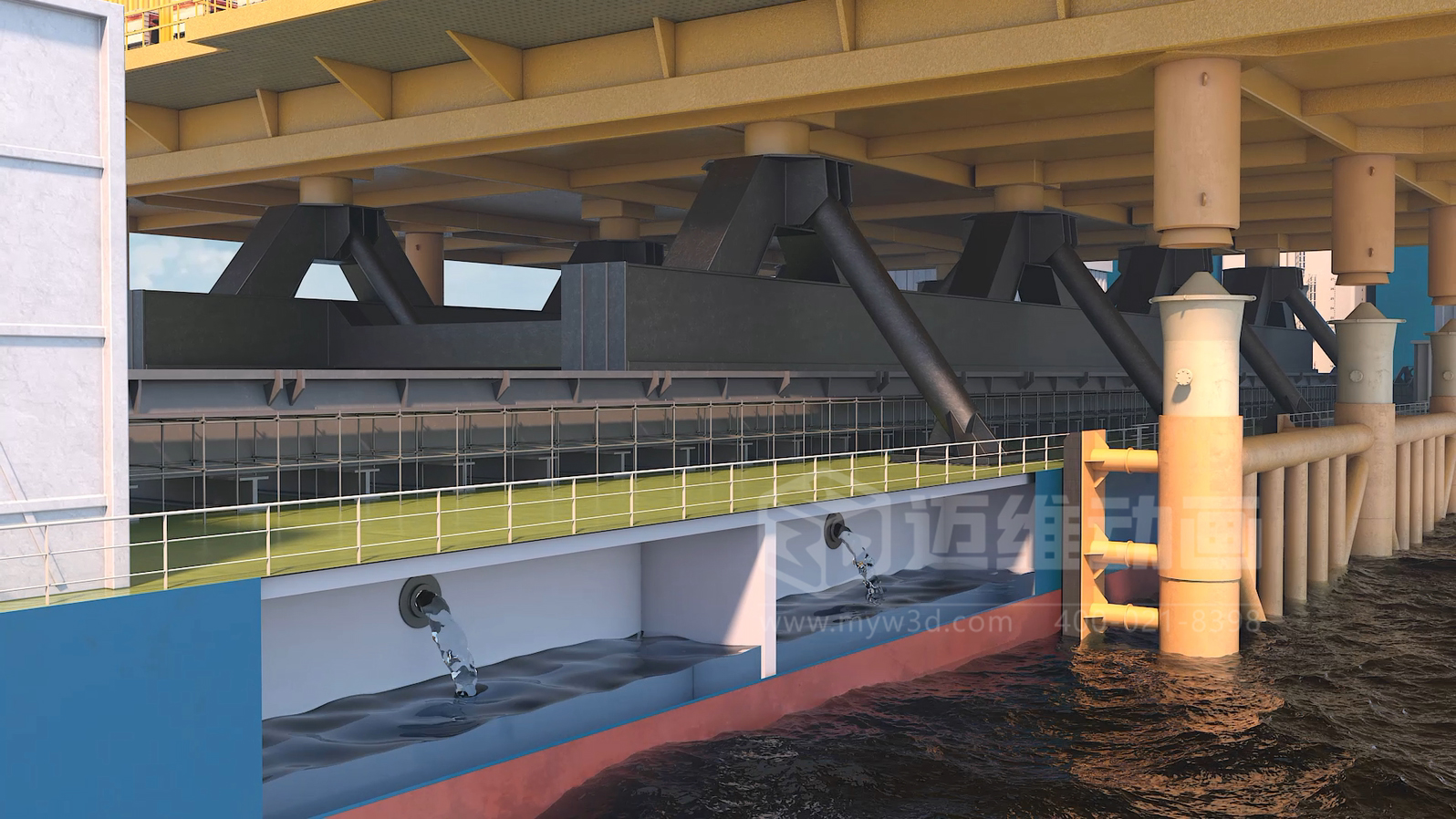 3萬(wàn)噸級平臺浮托安裝三維動(dòng)畫(huà)展示(圖5) 3萬(wàn)噸級平臺浮托安裝三維動(dòng)畫(huà)展示(圖5)