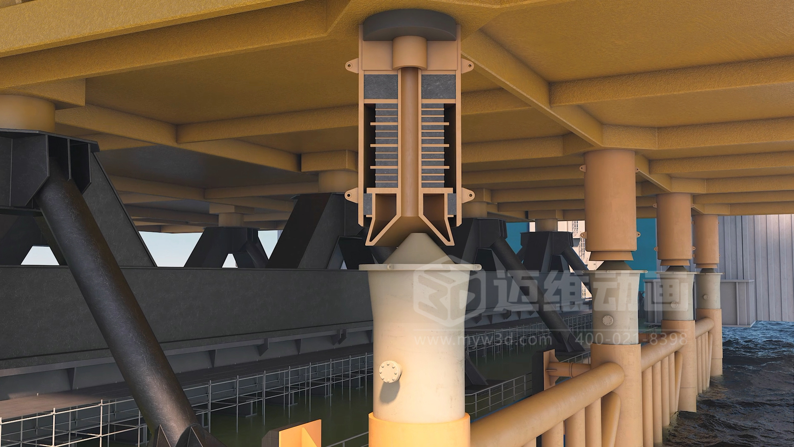 3萬(wàn)噸級平臺浮托安裝三維動(dòng)畫(huà)展示(圖6) 3萬(wàn)噸級平臺浮托安裝三維動(dòng)畫(huà)展示(圖6)